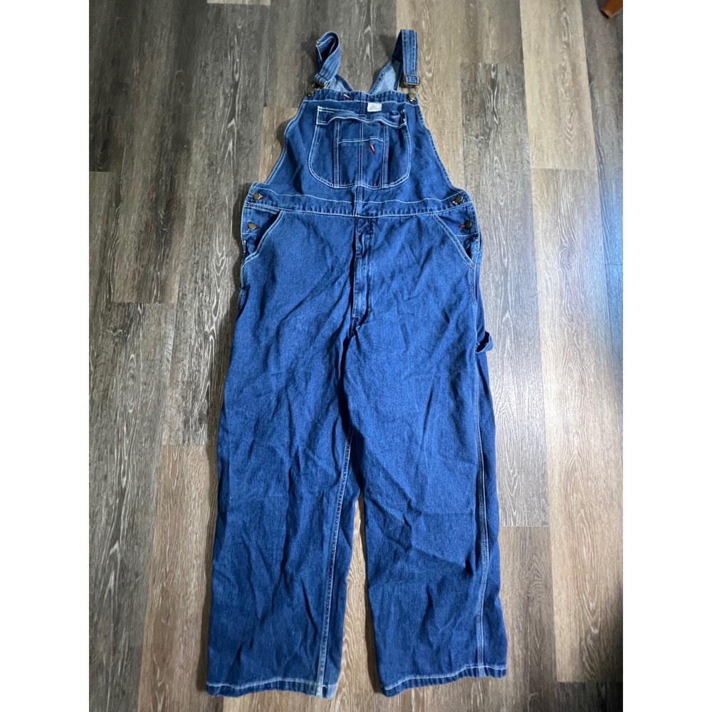 Hisea Denim Bib Overalls Mens 44W x 30L Blue Cotton Carpenter Workwear Dungarees